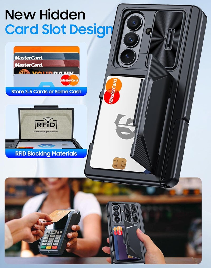 BSNRM for Samsung Galaxy Z Fold 7 Case with Card Holder RFID Blocking & Privacy Screen Protector & Slide Lens Cover & Hinge Protection & Kickstand, Shockproof Wallet Case for Z Fold 7 (Black) - Image 3